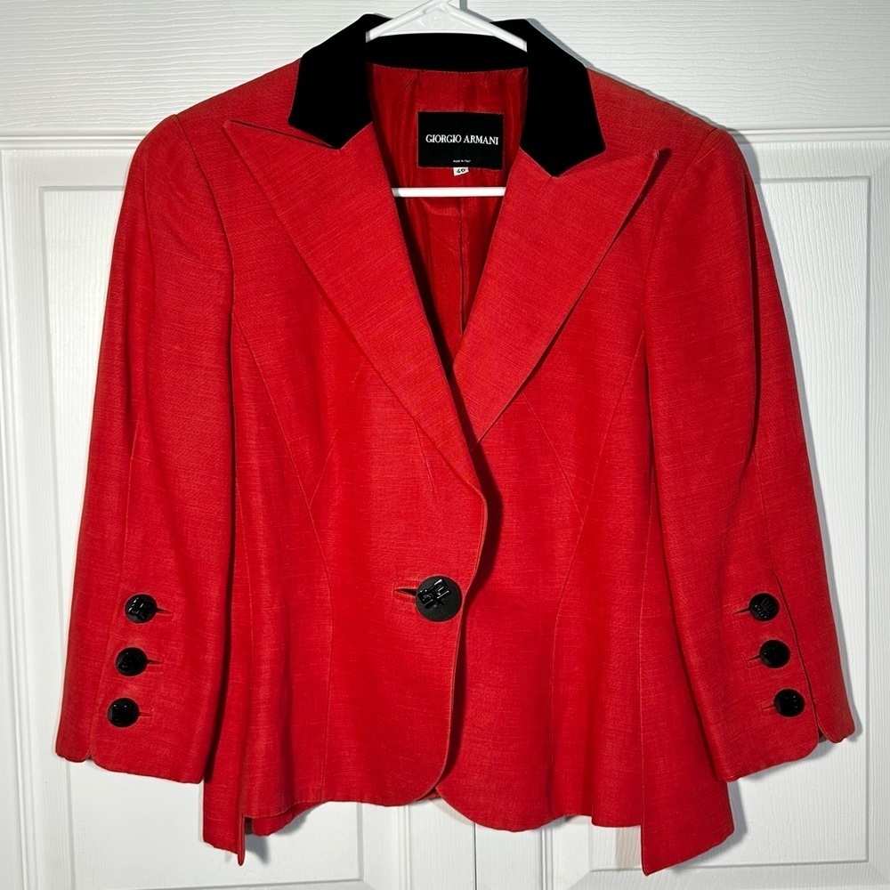 Giorgio Armani Vintage Red Linen Silk Collar Jacket IT 40 US 4